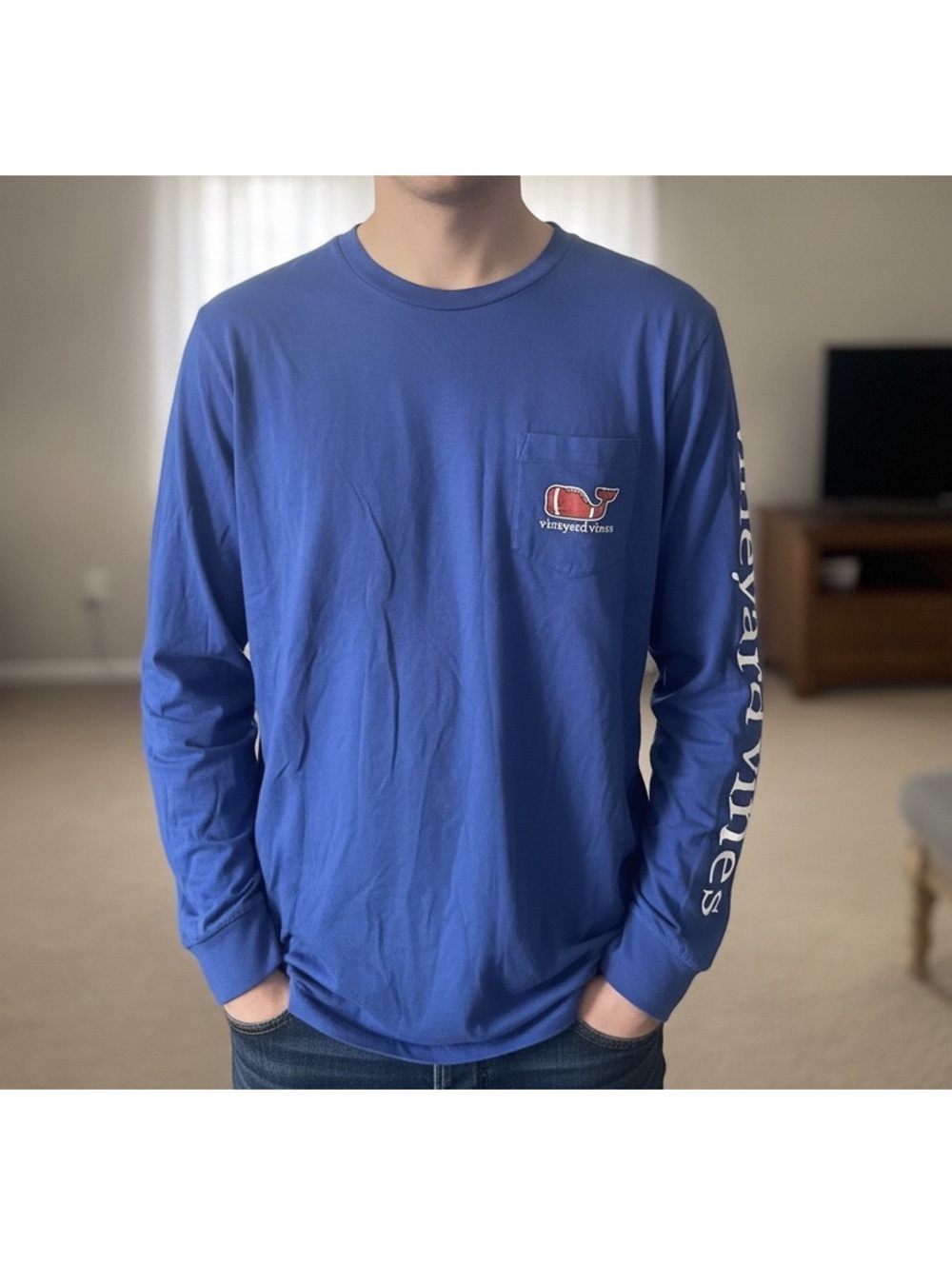 Vineyard Vines Blue Long Sleeve Whale Logo T-Shirt Size S